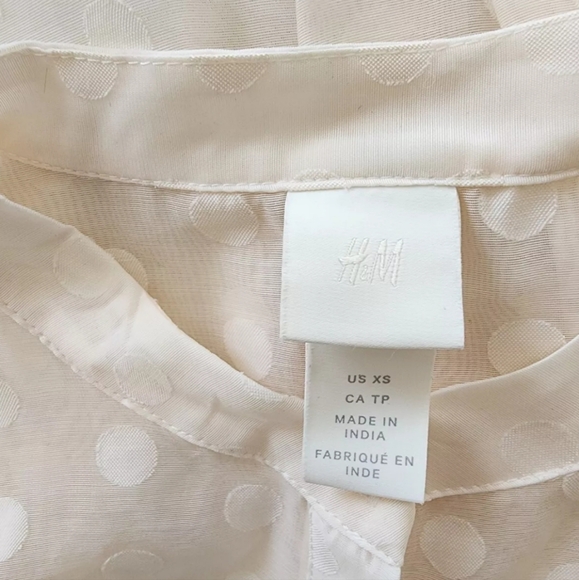 H&M HM POLKA DOT SHEER LIGHT BEIGE LONG SLEEVES SHORT BABYDOLL DRESS XS - Picture 8 of 11